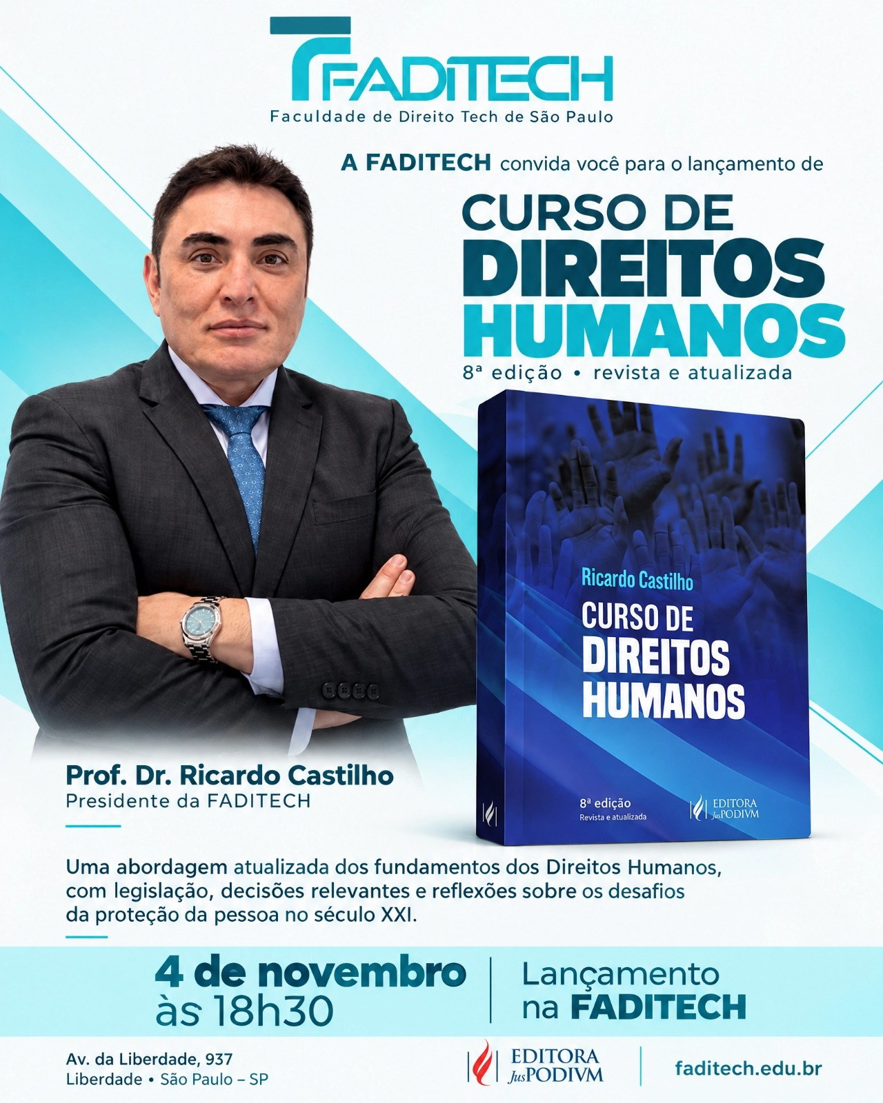 Convite oficial do lançamento do Curso de Direitos Humanos, de Ricardo Castilho